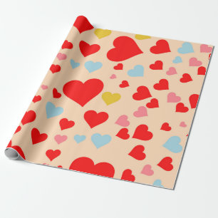 Red Pink Blue Colourful Simple Heart Y2K Pattern Wrapping Paper