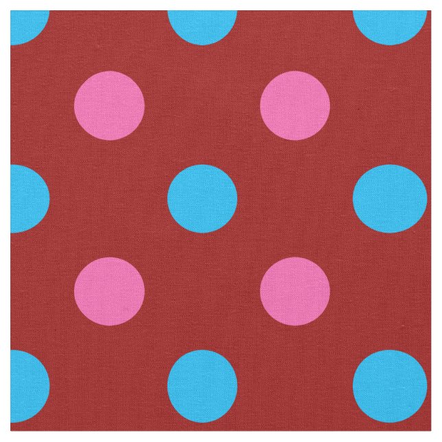Red Pink Blue Polka Dot Pattern Fabric (Close Up)