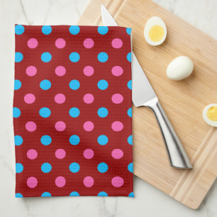 Red Pink Blue Polka Dot Pattern Kitchen Towel