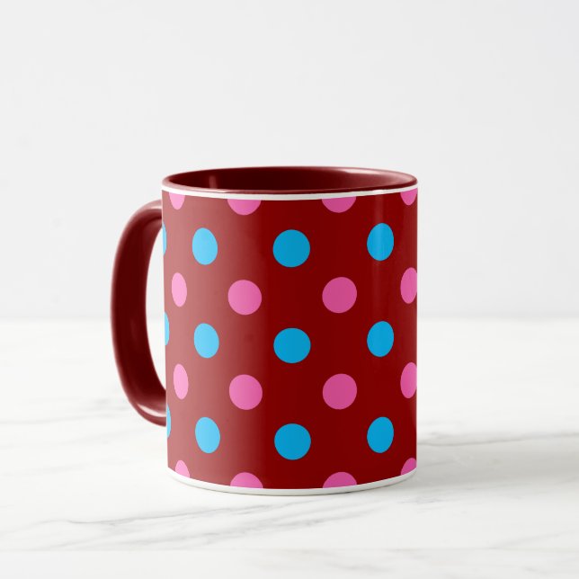 Red Pink Blue Polka Dot Pattern Mug (Front Left)
