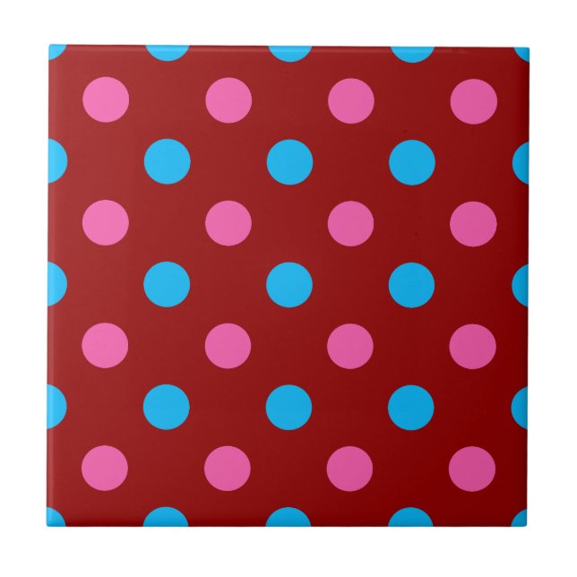 Red Pink Blue Polka Dot Pattern Tile (Front)