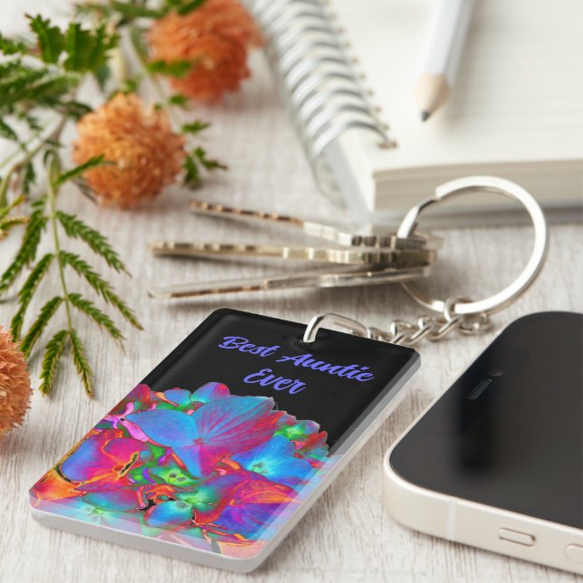 Red pink blue purple floral colourful floral keychain (Front Right)