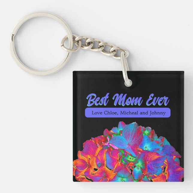 Red pink blue purple floral colourful floral keychain (Front)