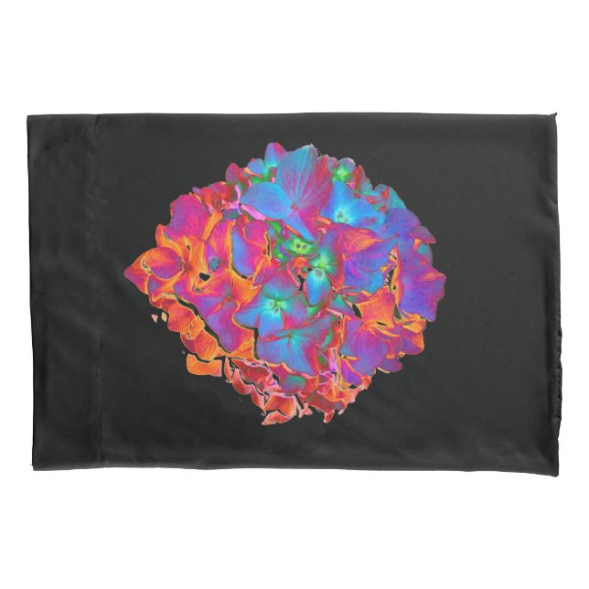 Red pink blue purple floral colourful floral pillowcase (Front)