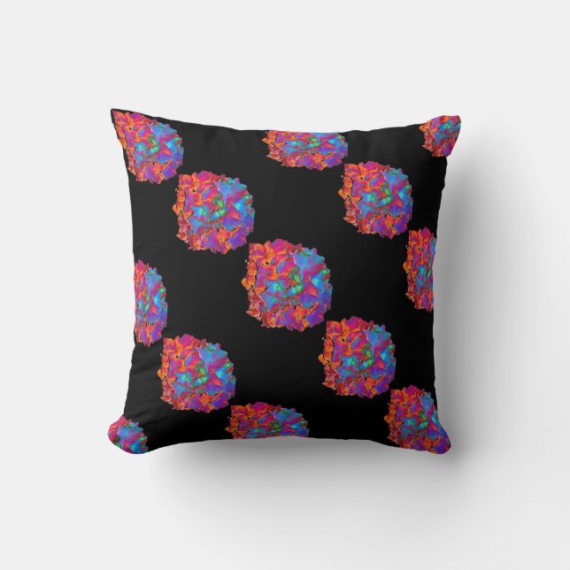 Red pink blue purple floral colourful floral throw pillow (Front)