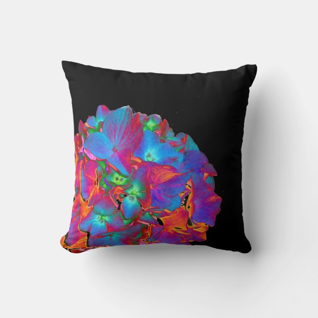 Red pink blue purple floral colourful floral throw pillow (Front)