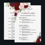 Red & Pink Boho Roses Wedding Events & Timeline Program<br><div class="desc">These beautiful cards are designed to let your guests know the schedule for your wedding celebration. The rustic boho chic design includes hand painted watercolor roses, eucalyptus leaves, and garden greenery in shades of burgundy, red, and blush pink. The front has a list of events for the entire weekend, and...</div>