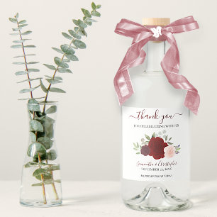 Red & Pink Boho Watercolor Roses Wedding Thank You Liquor Bottle Label