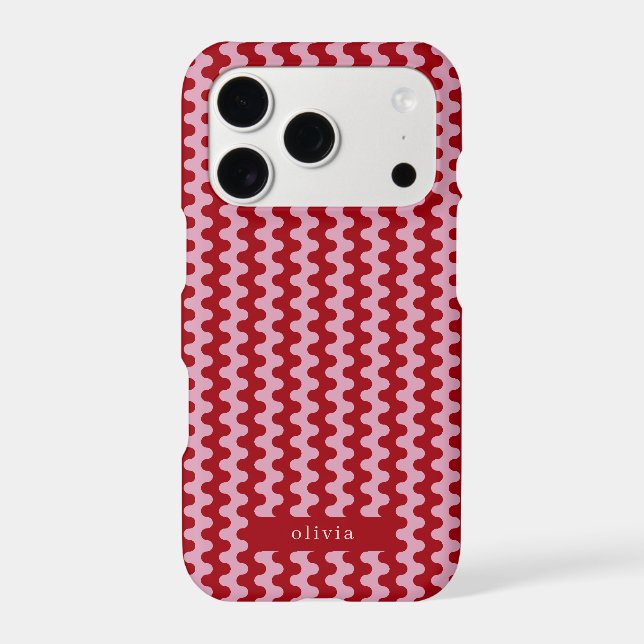 Red Pink Bold Wavy Pattern With Name (Back)