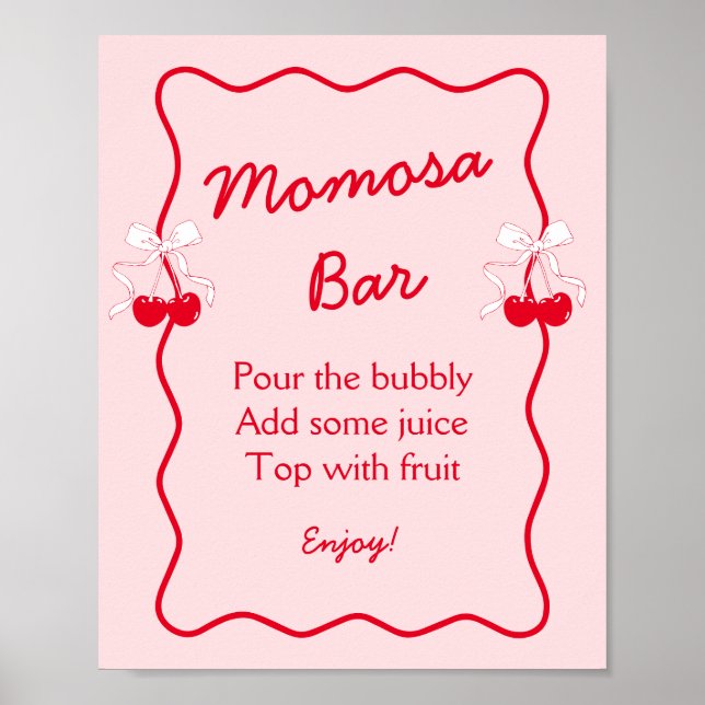 Red Pink Bow Cherry Baby Shower Momosa Bar Acrylic Poster (Front)
