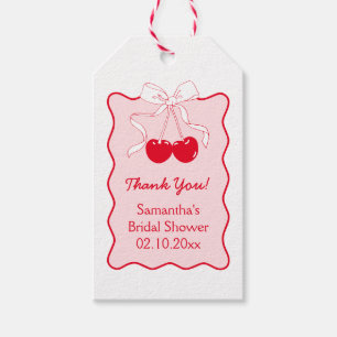 Red Pink Bow Cherry On Top Bridal Shower Favour Gift Tags