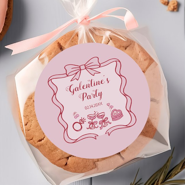 Red Pink Bow Galentine's Party Classic Round Sticker (Creator Uploaded)