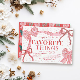 Red & Pink Bows Favorite Things Holiday Party Invitation