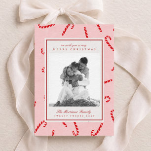 Red & Pink Candy Cane Family Photo Christmas Holiday Card