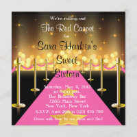 Red/Pink Carpet Hollywood Sweet 16 Invite