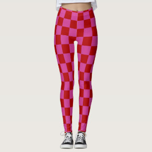 Red + Pink Check Checkered Checkerboard Pattern Leggings