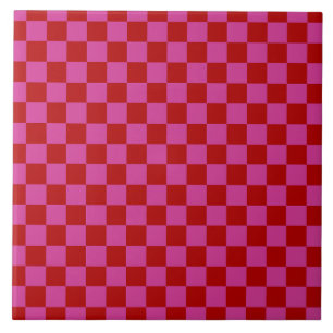 Red + Pink Check Checkered Checkerboard Pattern Tile