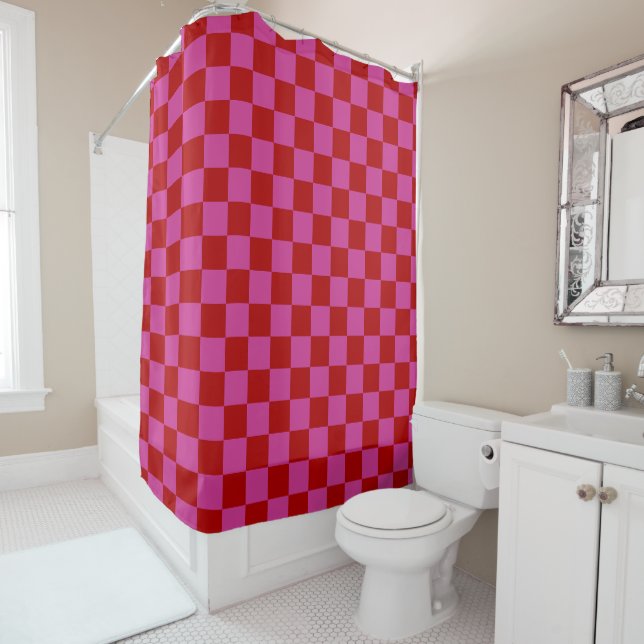 Red + Pink Check Chequered Chequerboard Pattern (In Situ)