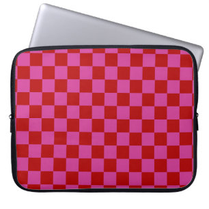 Red + Pink Check Chequered Chequerboard Pattern Laptop Sleeve