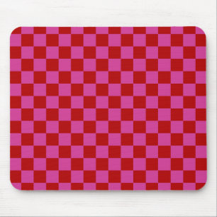 Red + Pink Check Chequered Chequerboard Pattern Mouse Pad