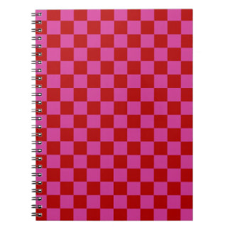 Red + Pink Check Chequered Chequerboard Pattern Notebook