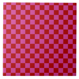 Red + Pink Check Chequered Chequerboard Pattern Tile