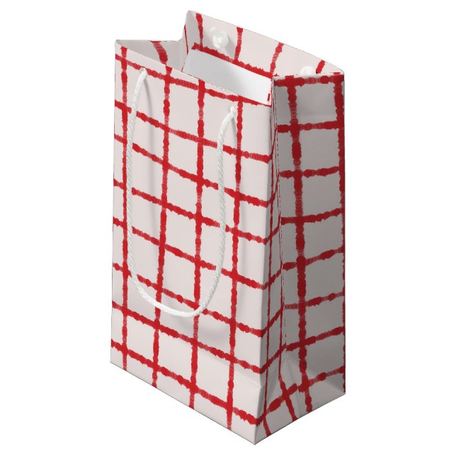 Red Pink Check Pattern Stylish and Festive Small Gift Bag (Front Angled)