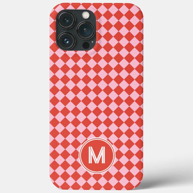 Red & Pink Checkerboard Personalized Case-Mate iPhone Case (Back)