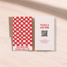 Red Pink Chequerboard Pattern QR Code Handmade