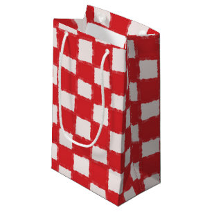 Red Pink Chequered Bold Chequerboard Pattern Small Gift Bag