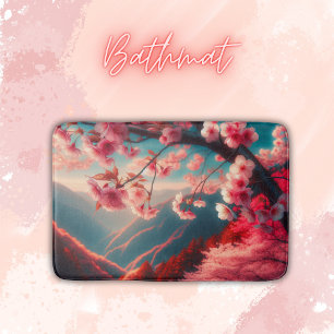 Red & Pink Cherry Blossoms Bath Mat