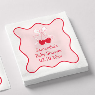 Red Pink Cherry On Top Bow Baby Shower Napkin