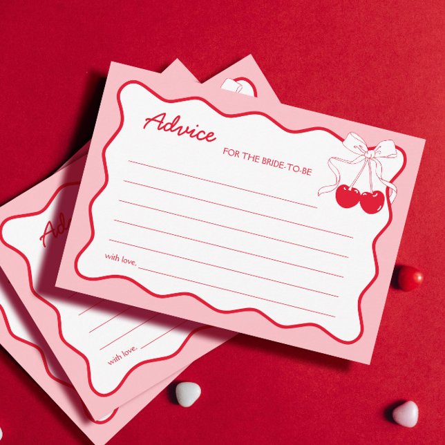 Red Pink Cherry On Top Bridal Shower Advice Card (Creator Uploaded)