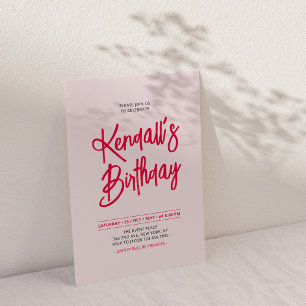 Red & Pink Chic Lettering Script Birthday Party Invitation