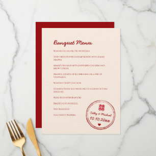 Red pink chinese wedding double happiness stamp menu