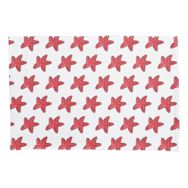Red Pink Coastal Starfish Pillowcase (Front-Left)