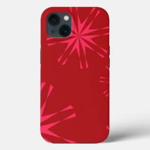 Red, pink, cool trendy modern star flower abstract iPhone 13 case
