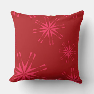 Red, pink, cool trendy modern star flower abstract throw pillow