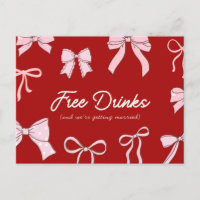 Red Pink Coquette Bow Free Drinks Save the Date