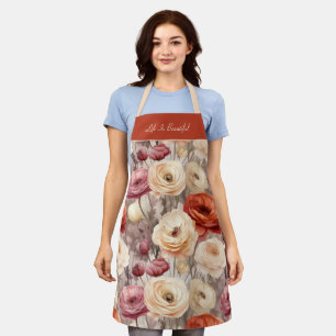 Red Pink Cream Ranunculus Flowers Apron