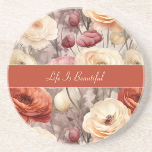 Red Pink Cream Ranunculus Flowers Coaster