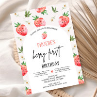 Red Pink Daisy Strawberry Berry First Birthday