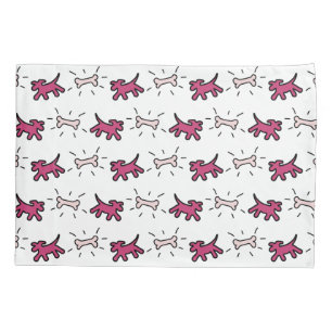 Red Pink Dog and Bone Graffiti Style Pillowcase
