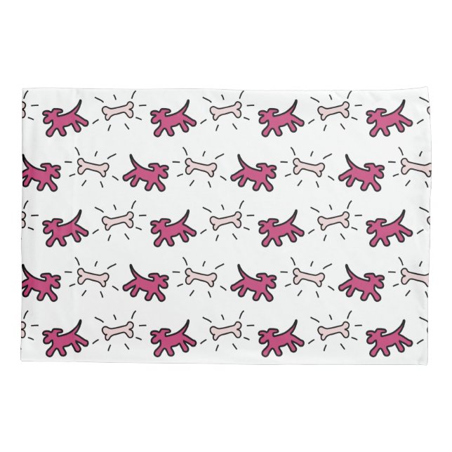 Red Pink Dog and Bone Graffiti Style Pillowcase (Back)