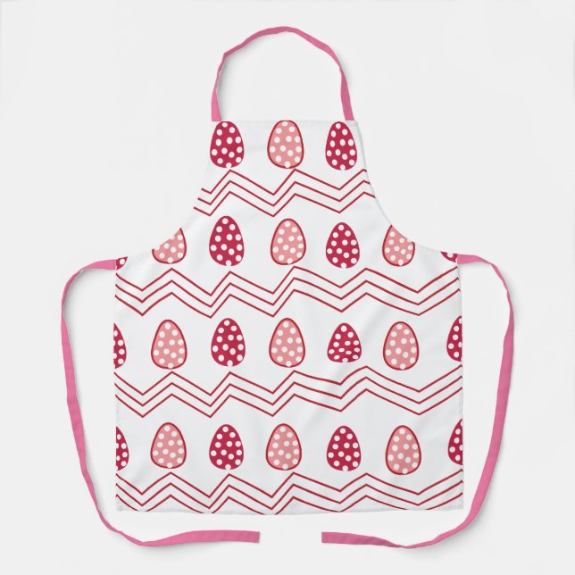Red Pink Easter Eggs Easter Pattern    Apron (Front)