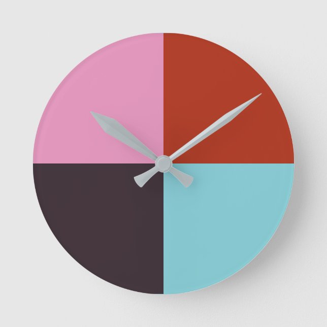 Red Pink Eggplant Blue Round Clock (Front)