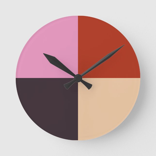 Red Pink Eggplant Ivory Round Clock (Front)