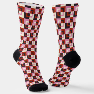 Red Pink Eggplant Ivory Socks