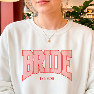 Red + Pink Faux Glitter BRIDE Varsity Letter  Sweatshirt
