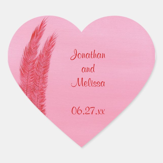 Red Pink Feathers Heart Save the date stickers (Front)